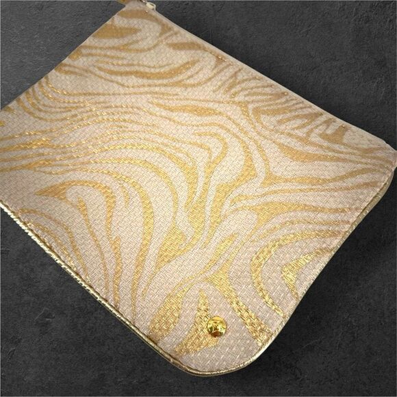Stephanie Johnson Palm Desert Metallic Gold Cosmetic Makeup Bag zebra stripes - Picture 2 of 10